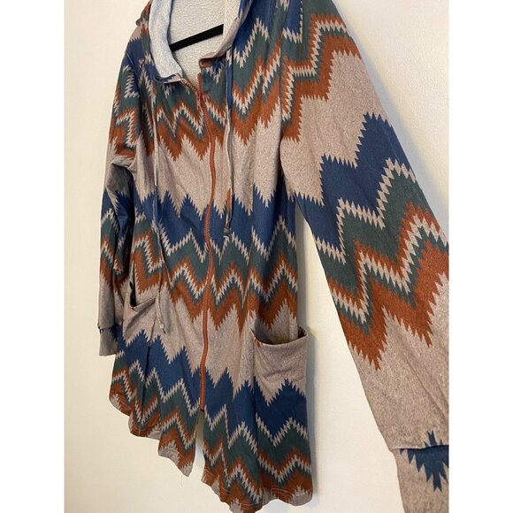 Chevron Hooded Zip-Up Lightweight Knit Jacket By Miusey Size XL - Picture 2 of 8